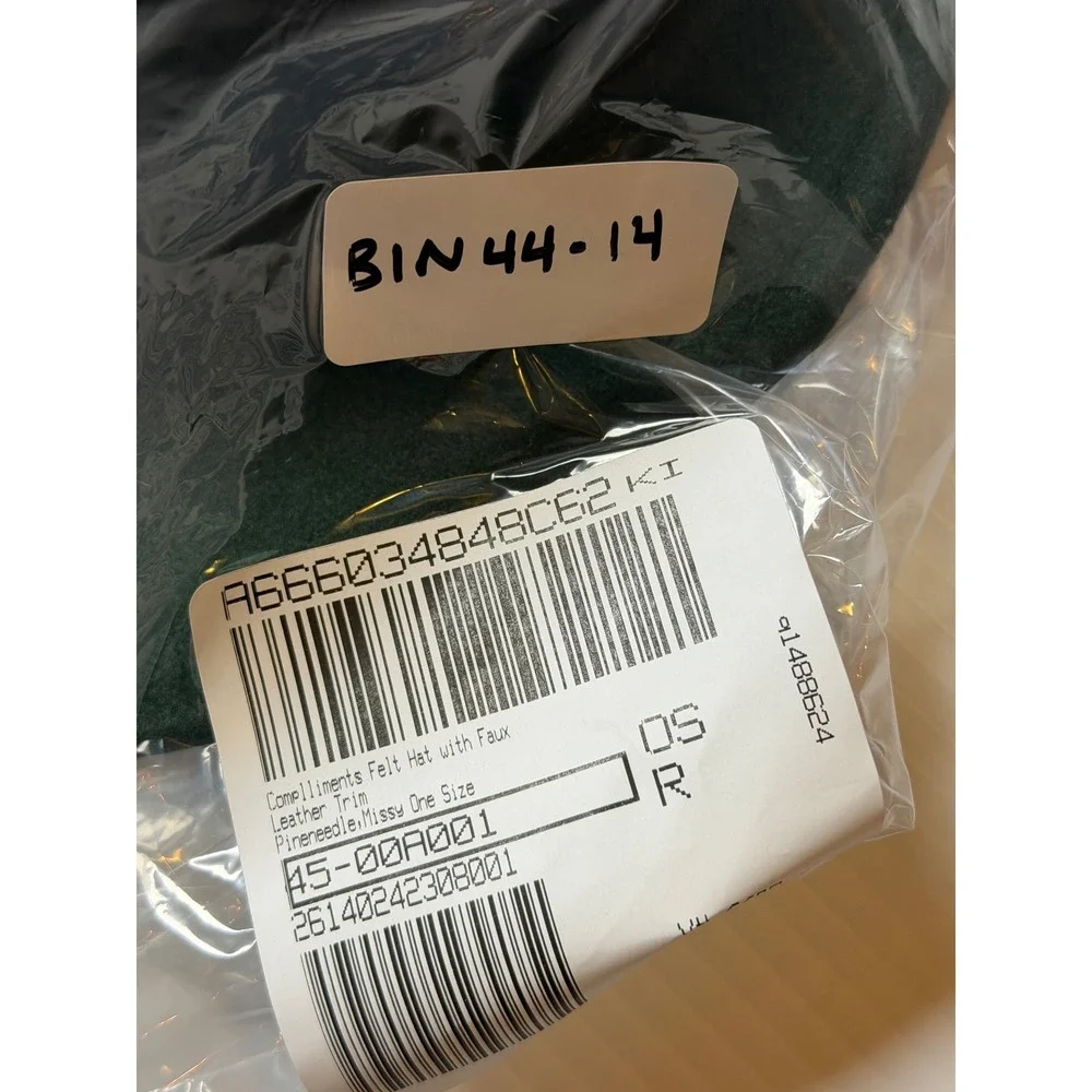 Compliments Felt Fedora Hat Pineneedle Green Faux Leather Trim One Size Women